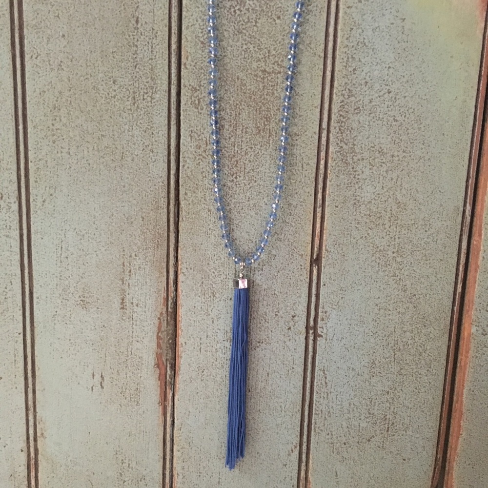 Punch Tassel Necklace slate blue